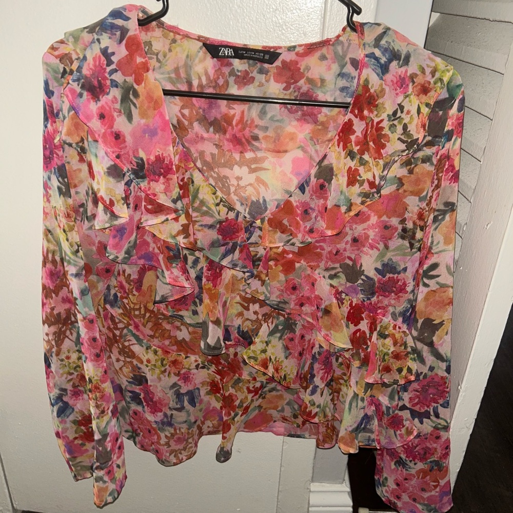 Zara Vibrant Floral Blouse - Pink and Orange